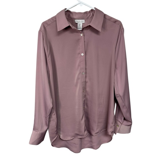 Rachel Zoe Satin Mauve Button Down Blouse, XL - Picture 1 of 8